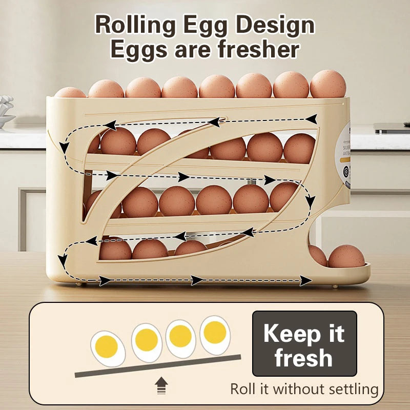 New 4 Layers Rolling Egg Holder Rack Fridge Egg Storage Box Container Kitchen Refrigerator Egg Dispenser Fridge Organizer