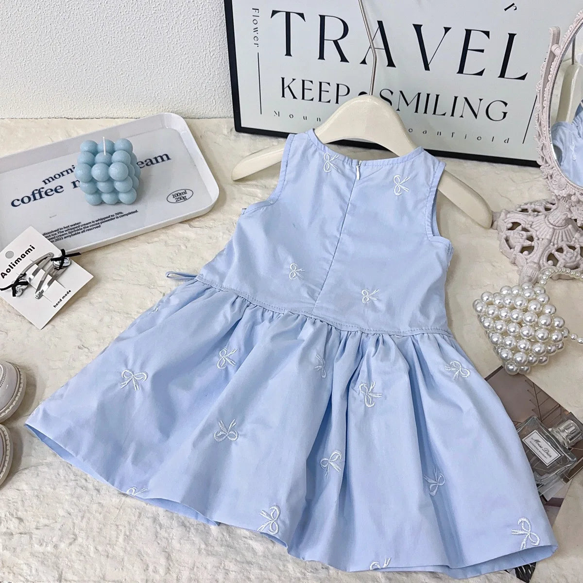 New girls' simple sleeveless vest dress summer new 2025 baby girl shirt bow print dress