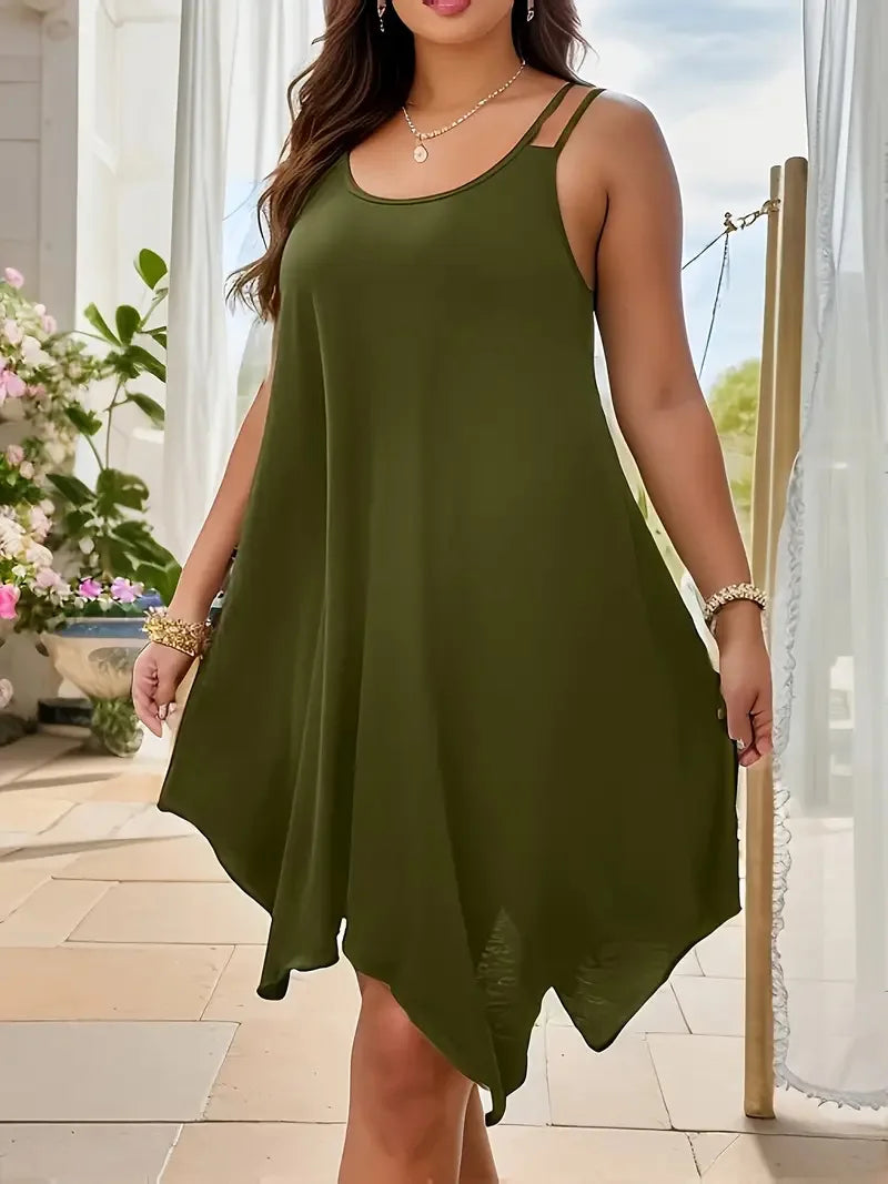 Strappy Asymmetrical Hem T Shirt Midi Dress