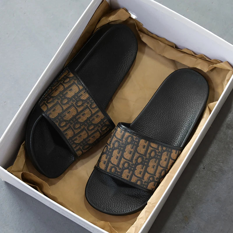 Men's Home Slippers Lightweight Summer New Style Flat and Worn Casual Retro Patterned Anti-slip Quick-drying Sandals
