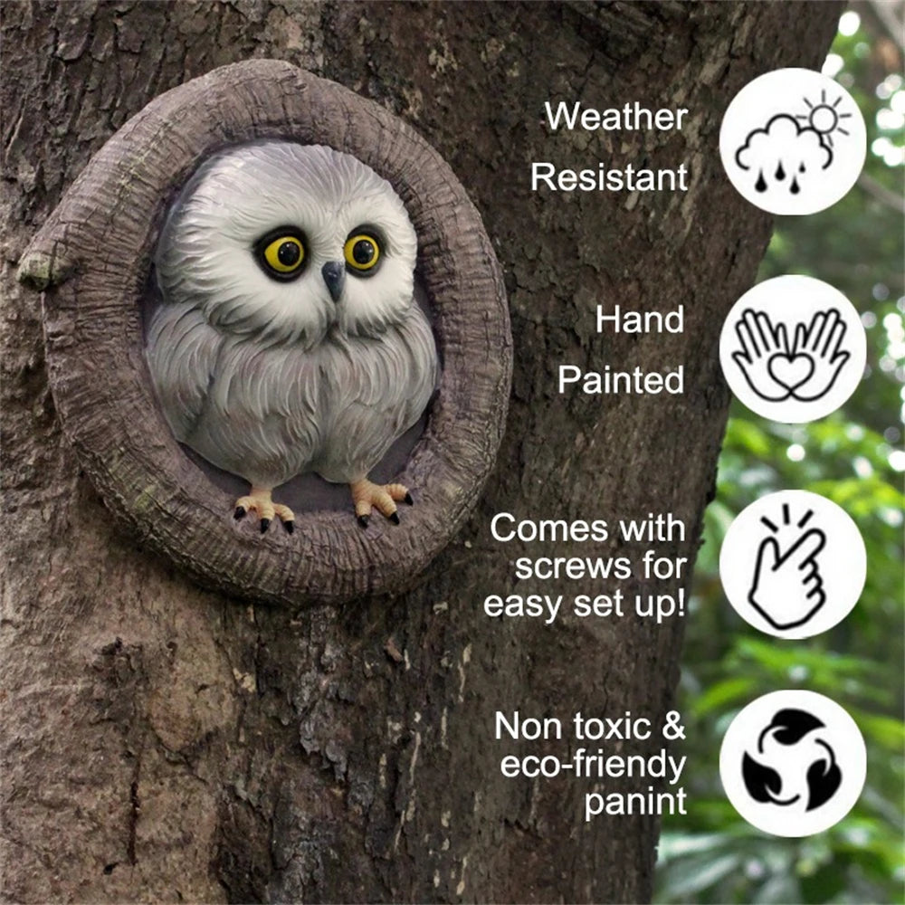 Baby Owl Resin Tree Face Owl Tree Hugger Outdoor Sculpture for Tree Decorations Garden Ornament Tree Statue Peeker