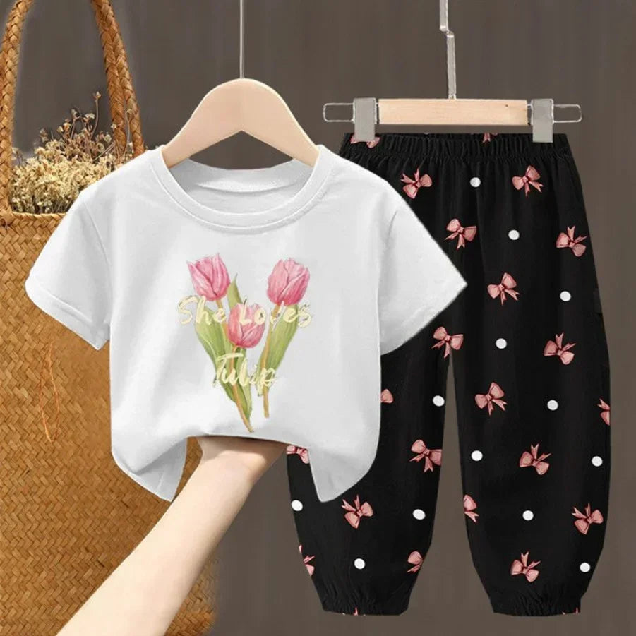 Summer T-shirt Top Pants 2pcs Set