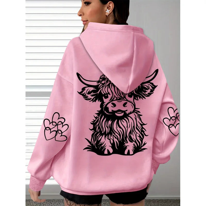 Highland Cow Print and Claw Heart Hoodie