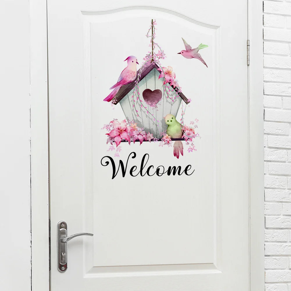 Lovely Bird House Welcome Wall Sticker Living Room Porch Background Decoration Mural For Door Decor Self-adhesive Home Wallpaper