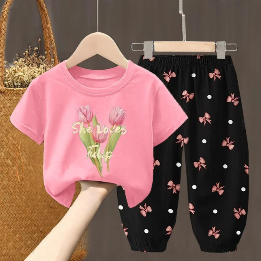 Summer T-shirt Top Pants 2pcs Set