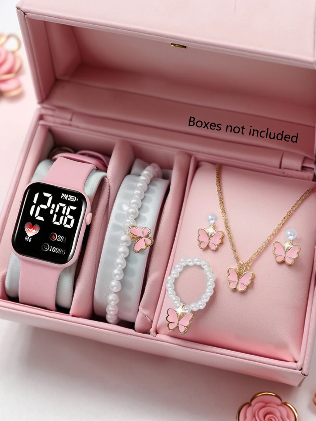 Love Pattern Electronic Watch And Butterfly Accessories Set