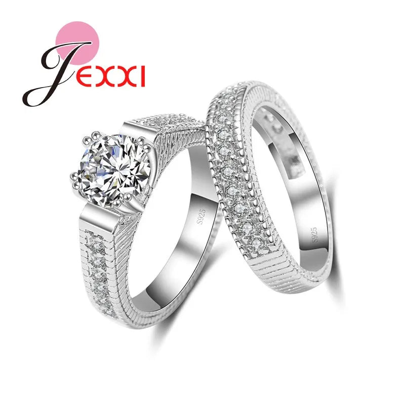 New Arrivals Women Wedding Rings Set 2 PCS Pure 925 Sterling Silver  Engagement Rings Filled Sparkling Crystals Zircons