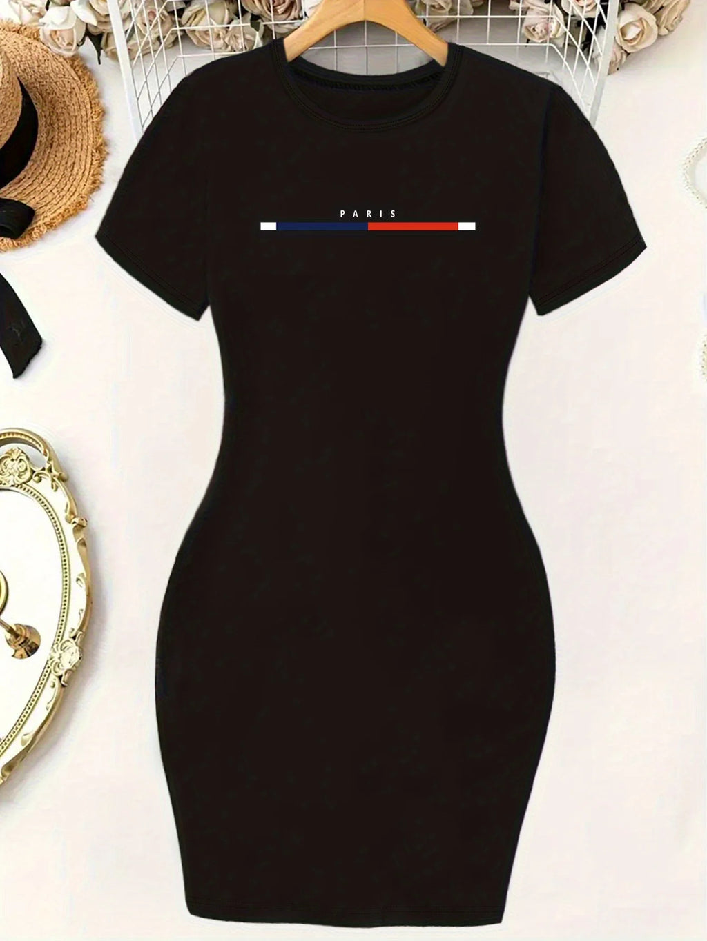Paris mini dress with black print