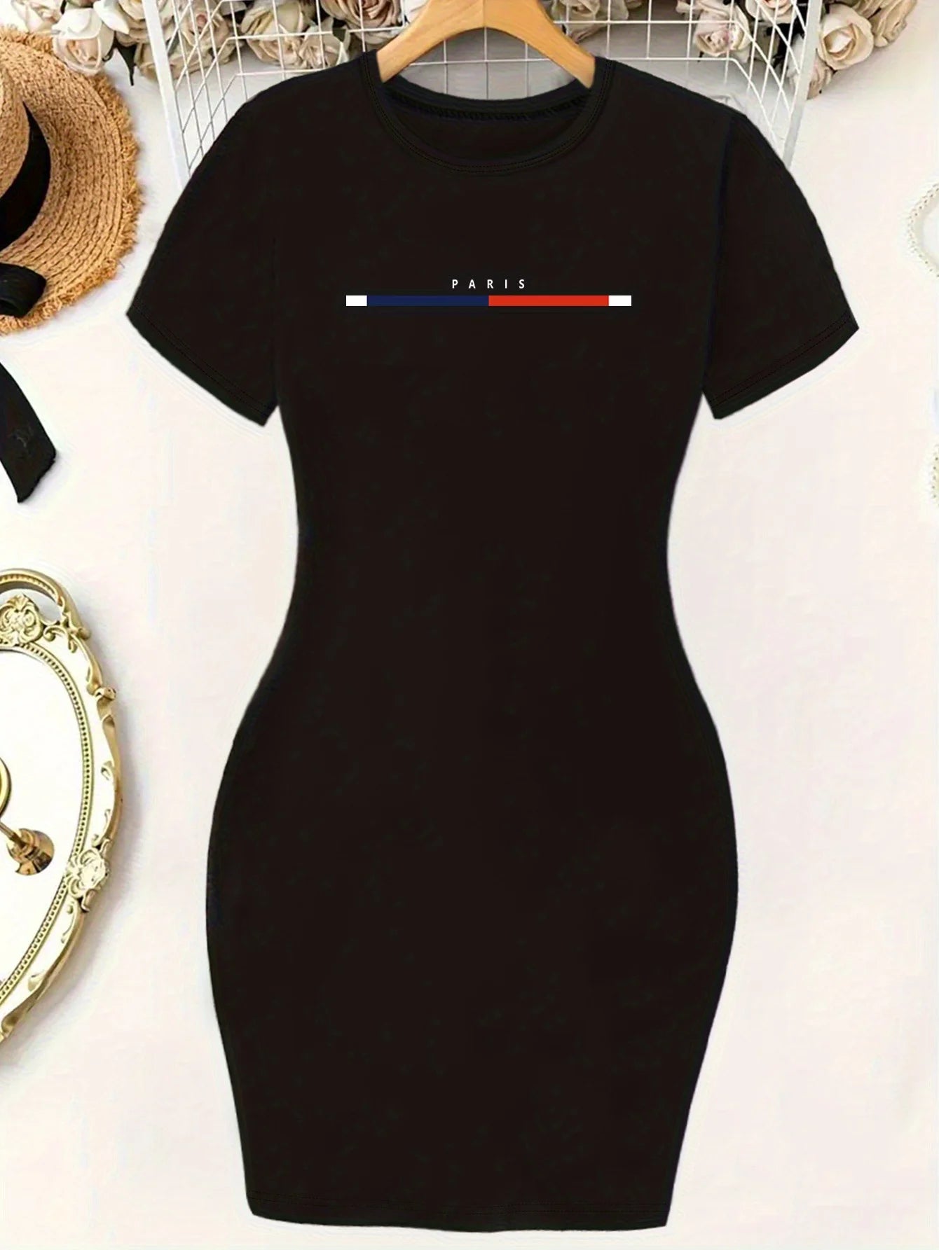 Paris mini dress with black print