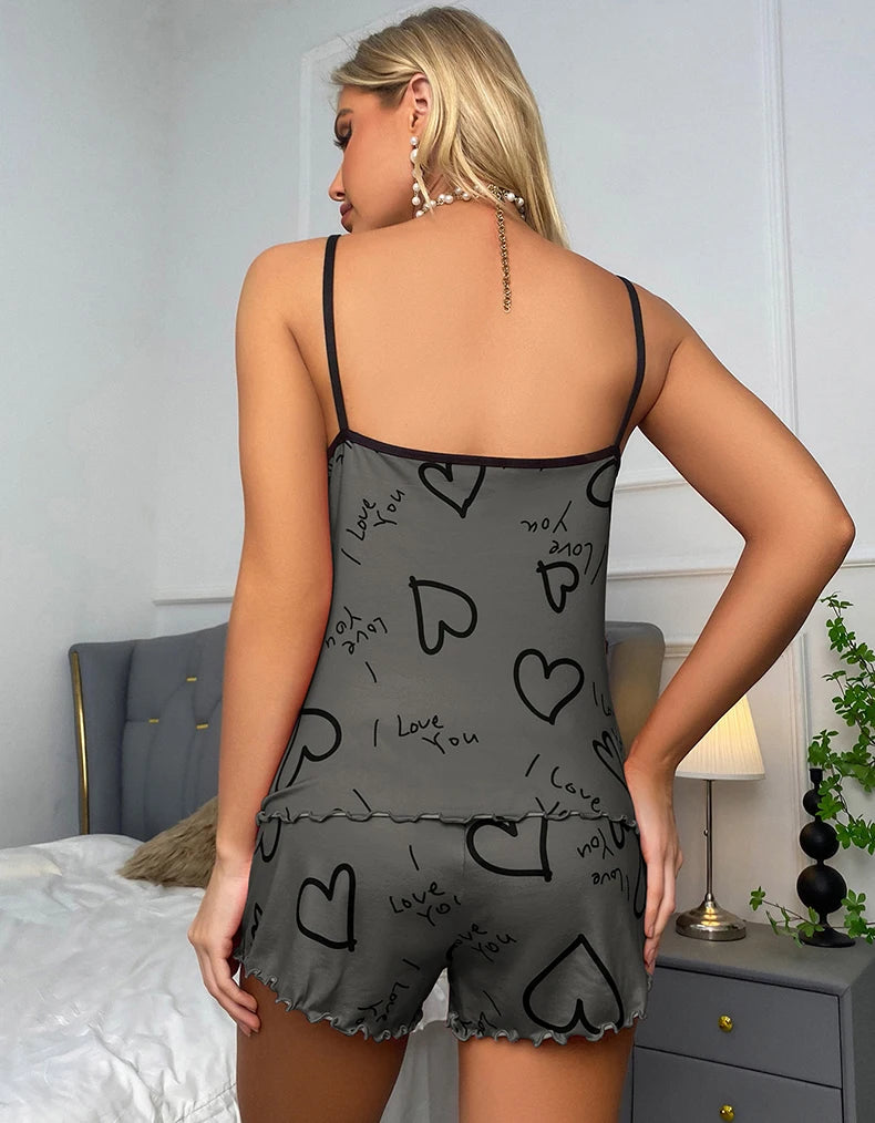 Heart print night set