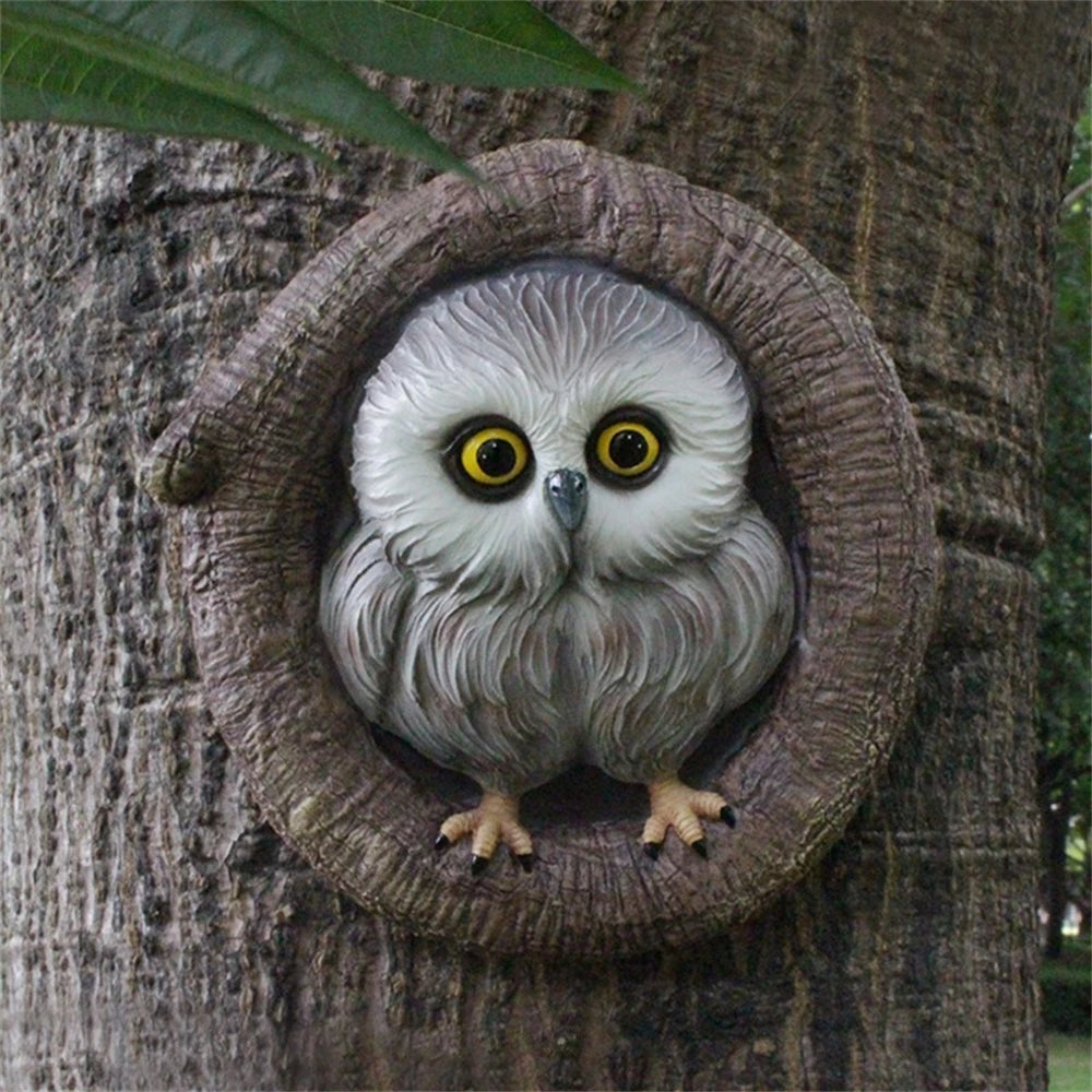 Baby Owl Resin Tree Face Owl Tree Hugger Outdoor Sculpture for Tree Decorations Garden Ornament Tree Statue Peeker