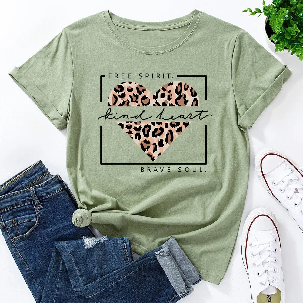 Leopard Love Heart Print Tshirt