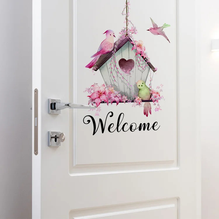 Lovely Bird House Welcome Wall Sticker Living Room Porch Background Decoration Mural For Door Decor Self-adhesive Home Wallpaper