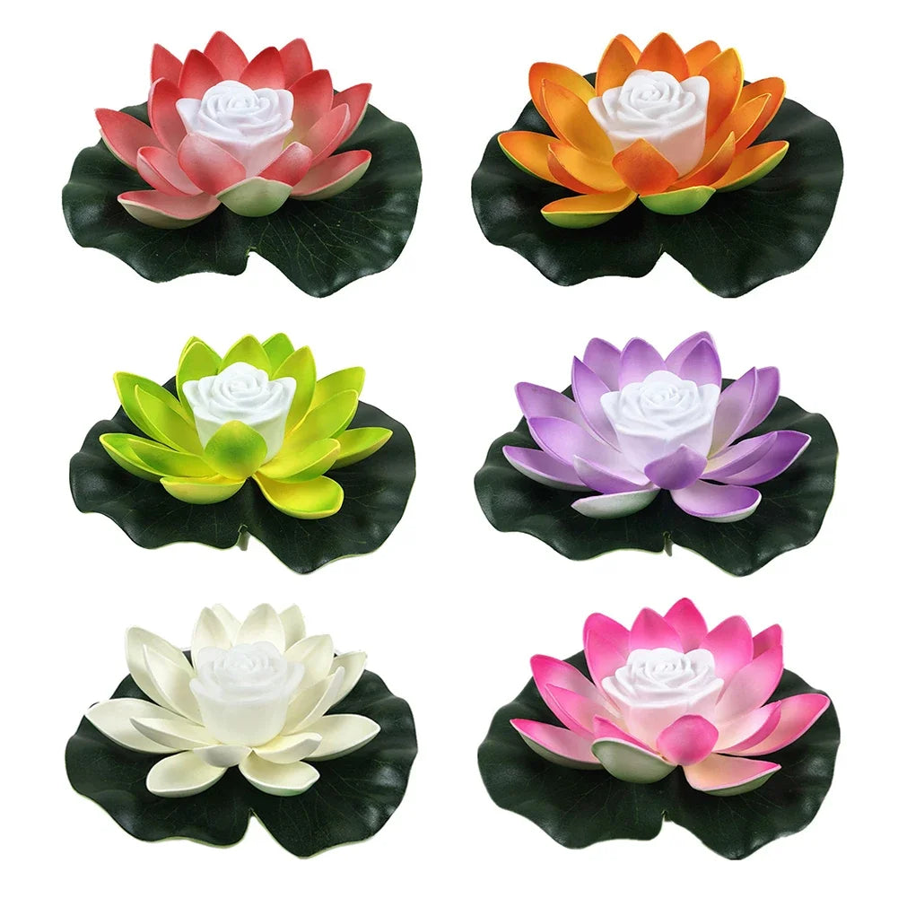 LED Waterproof Floating Lotus Light Battery Operated Artificial Lily Flower Night Lamp Pond Pool Garden Fish Tank Water Decor
