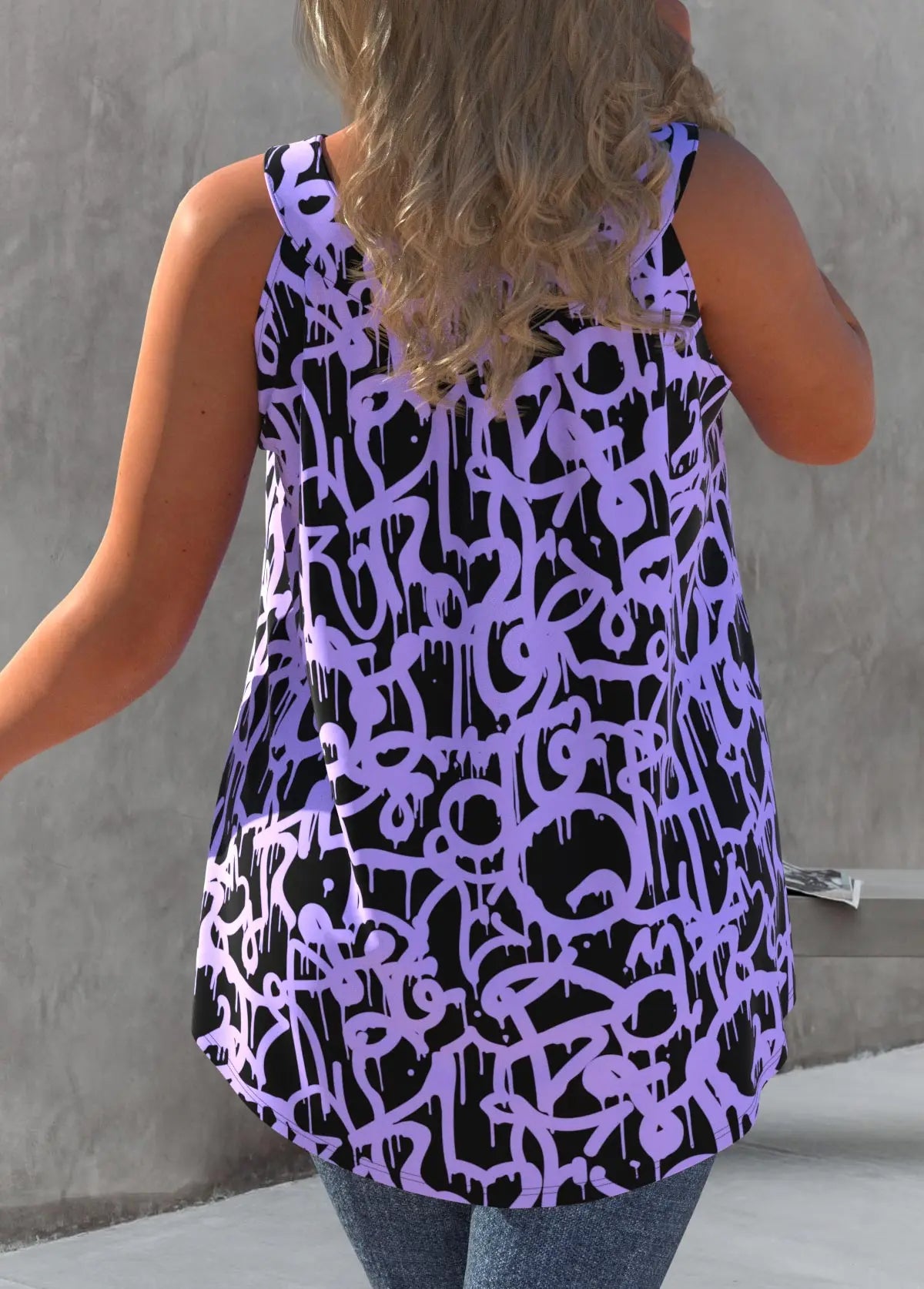Plus Size All Over Print Round Neck Casual Tank Top