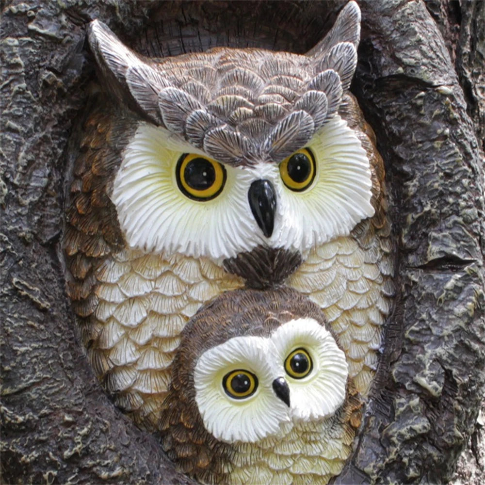 Baby Owl Resin Tree Face Owl Tree Hugger Outdoor Sculpture for Tree Decorations Garden Ornament Tree Statue Peeker