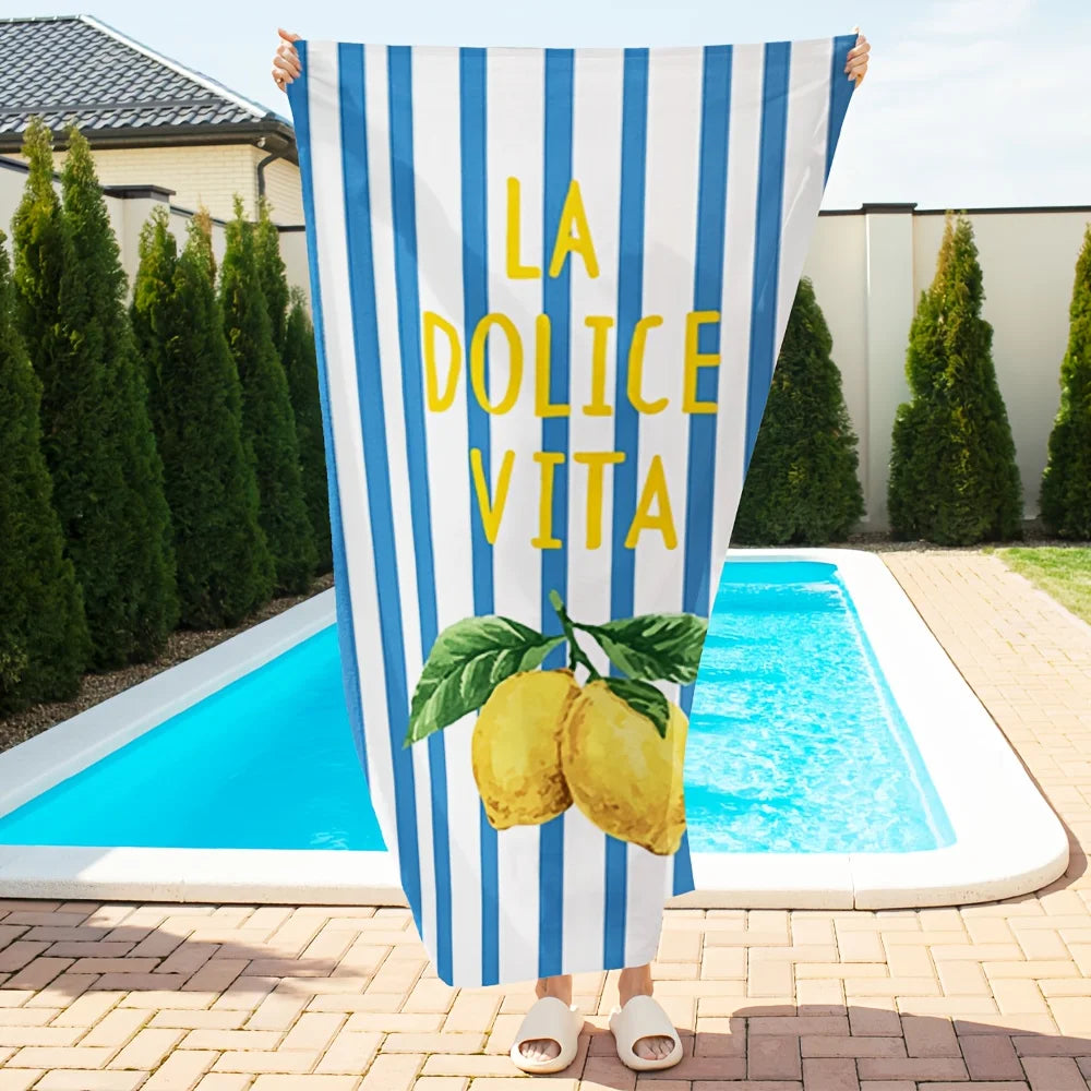 1pc Jumbo Extra-Thick Beach Towel, Blue White Lemon,  Ideal for Beach Travel Picnic Camping Bathroom Hot Springs Swimming