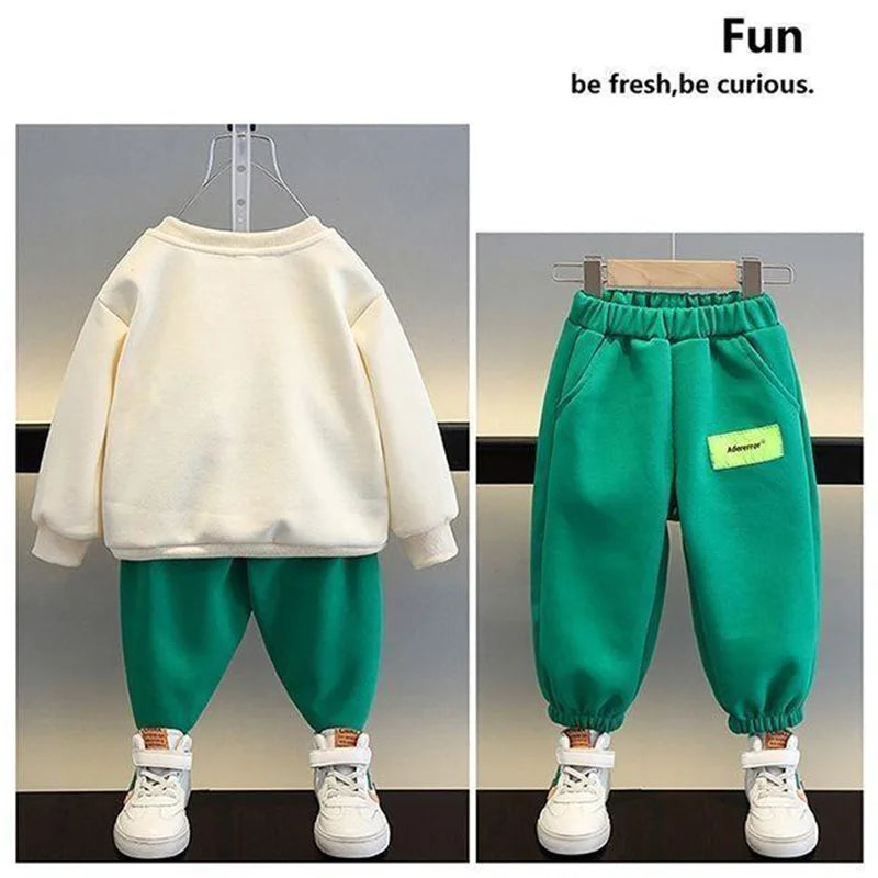 2026 New Kids 2-Piece Outfit Set Cute Sweatshirt + Elastic Waist Pants Casual Tracksuit  Spring Autumn Children Fashion Clothing