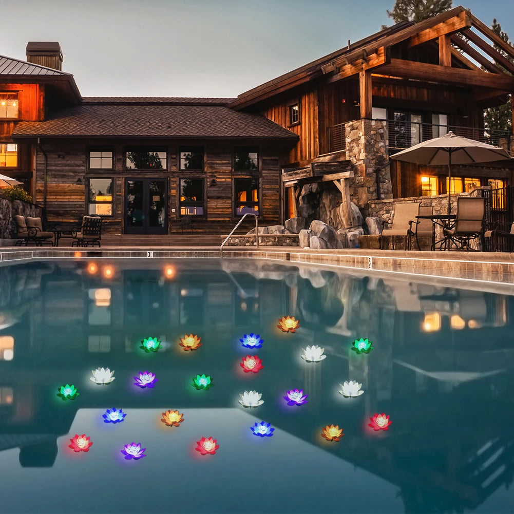 LED Waterproof Floating Lotus Light Battery Operated Artificial Lily Flower Night Lamp Pond Pool Garden Fish Tank Water Decor