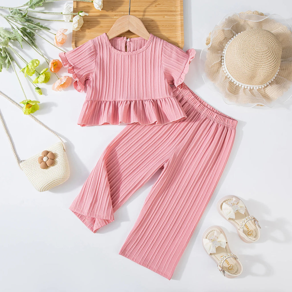 Shorts Sleeves + Wide Leg Pants 2PCS