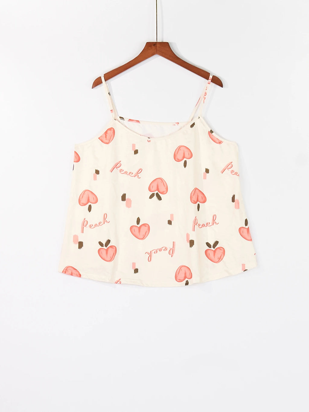 Plus Size Women's Spring Summer Loungewear Set Sweet Girly Peach Print Cami Top with Shorts Soft Pajamas Sleepwear