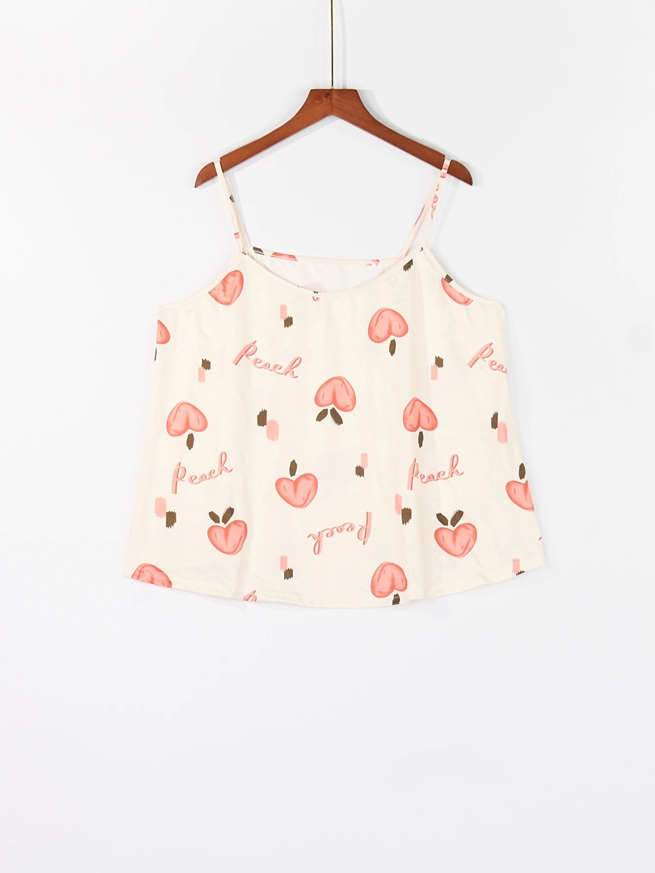Plus Size Women's Spring Summer Loungewear Set Sweet Girly Peach Print Cami Top with Shorts Soft Pajamas Sleepwear