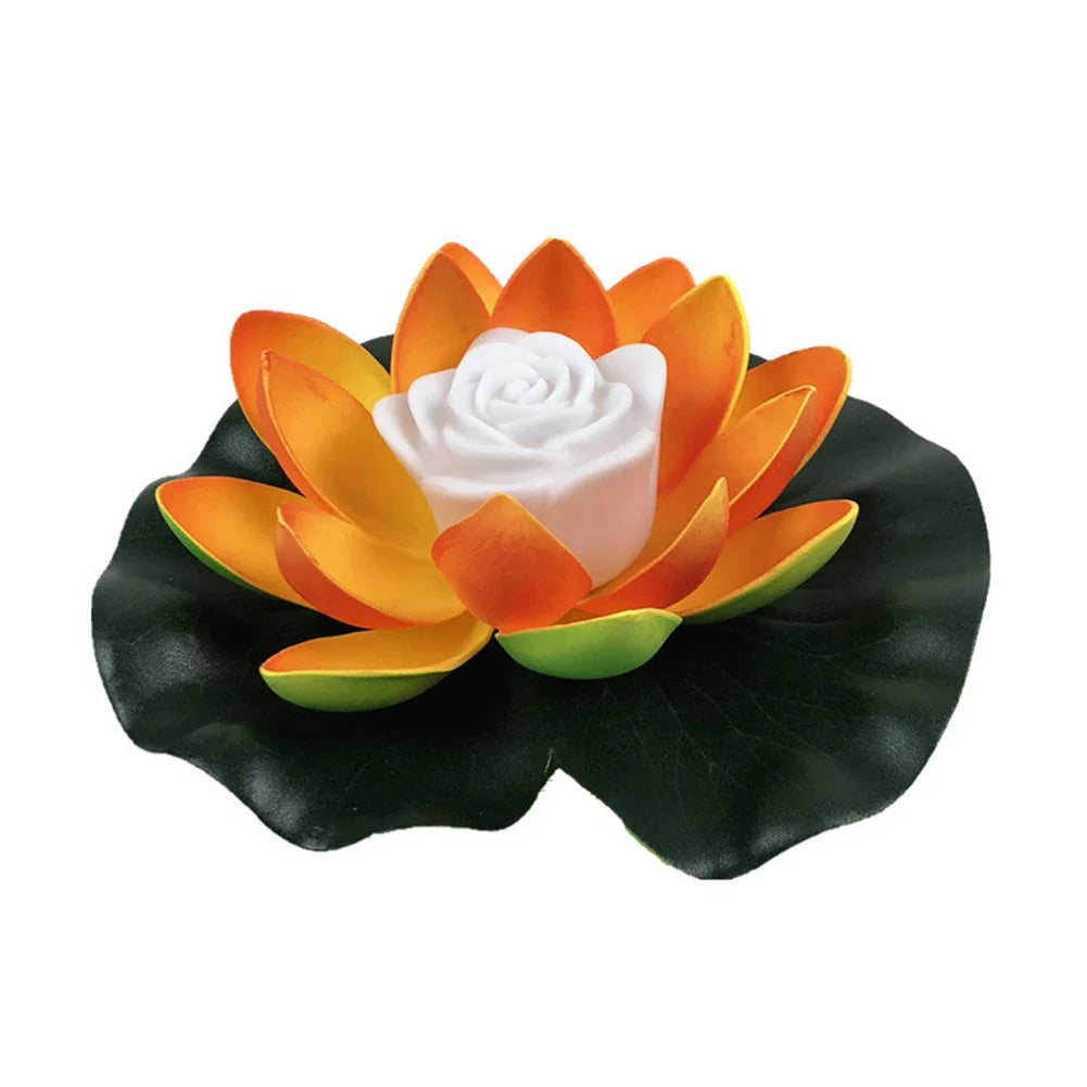 LED Waterproof Floating Lotus Light Battery Operated Artificial Lily Flower Night Lamp Pond Pool Garden Fish Tank Water Decor
