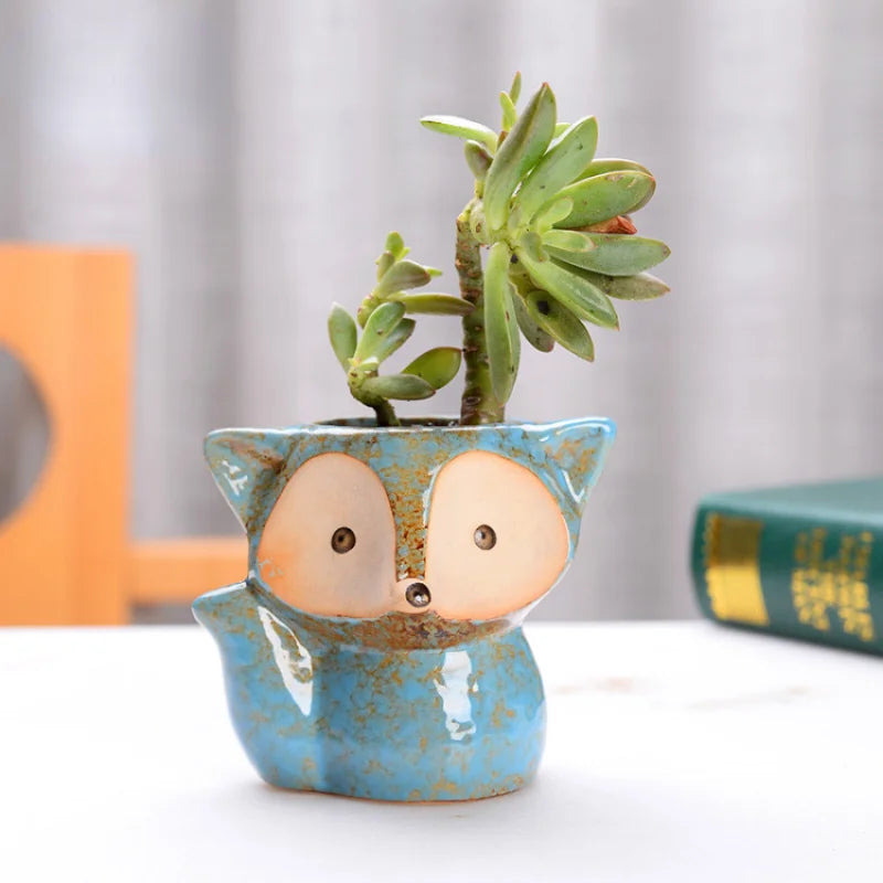 Ceramic Fox Plant Pot Micro Cute Mini Potted Succulents Small Flower Pots Bonsai Cartoon Planter Home Flower Pots Decorative