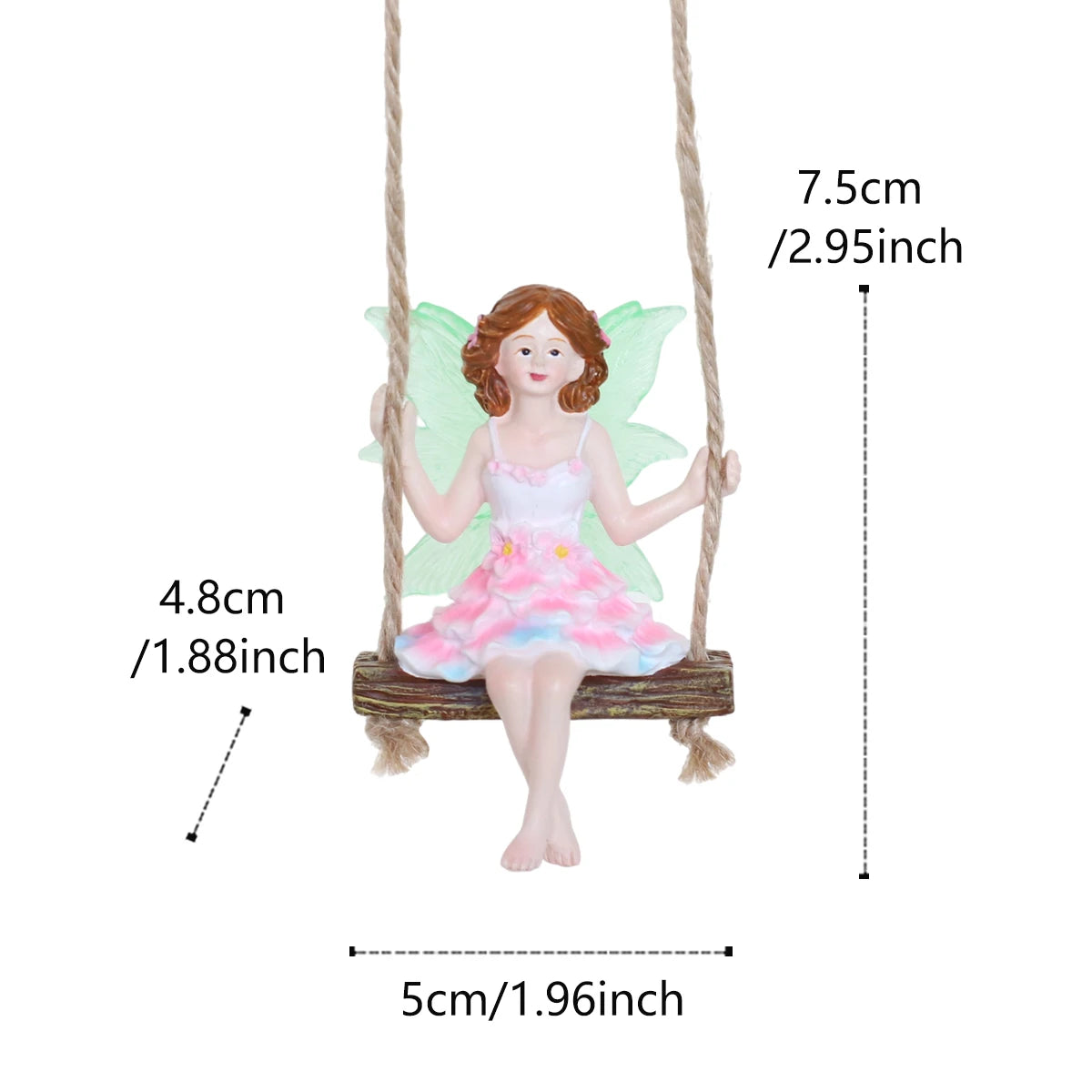 1 pink dress fairy swinging, creative fluorescent wing girl, garden decoration pendant, family gift