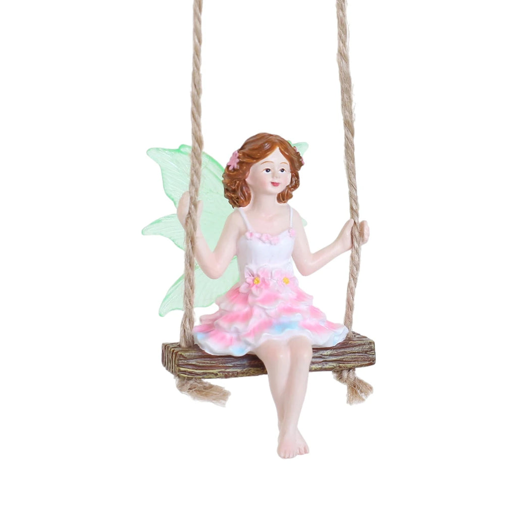 1 pink dress fairy swinging, creative fluorescent wing girl, garden decoration pendant, family gift