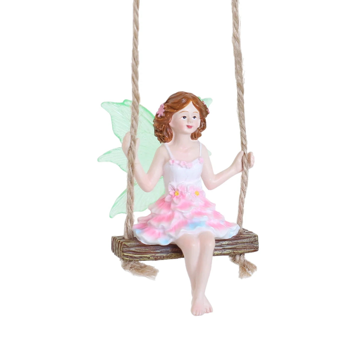 1 pink dress fairy swinging, creative fluorescent wing girl, garden decoration pendant, family gift