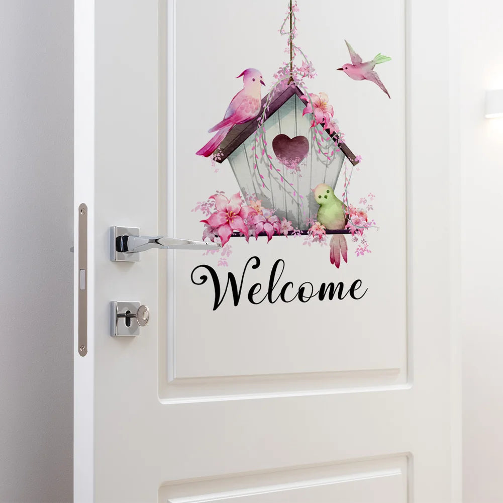 Lovely Bird House Welcome Wall Sticker Living Room Porch Background Decoration Mural For Door Decor Self-adhesive Home Wallpaper