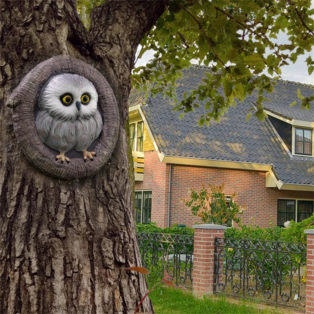 Baby Owl Resin Tree Face Owl Tree Hugger Outdoor Sculpture for Tree Decorations Garden Ornament Tree Statue Peeker