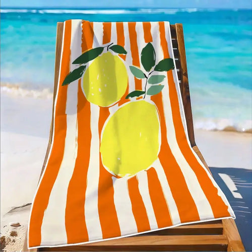 1Pc, Lemon Print Beach Towel, Extra Large Size, Quick-Drying Polyester Fiber Material, Sand-Resistant Design, Suitable for Beach, Pool, and Travel Use, Summer Gift, Tropical Style.
