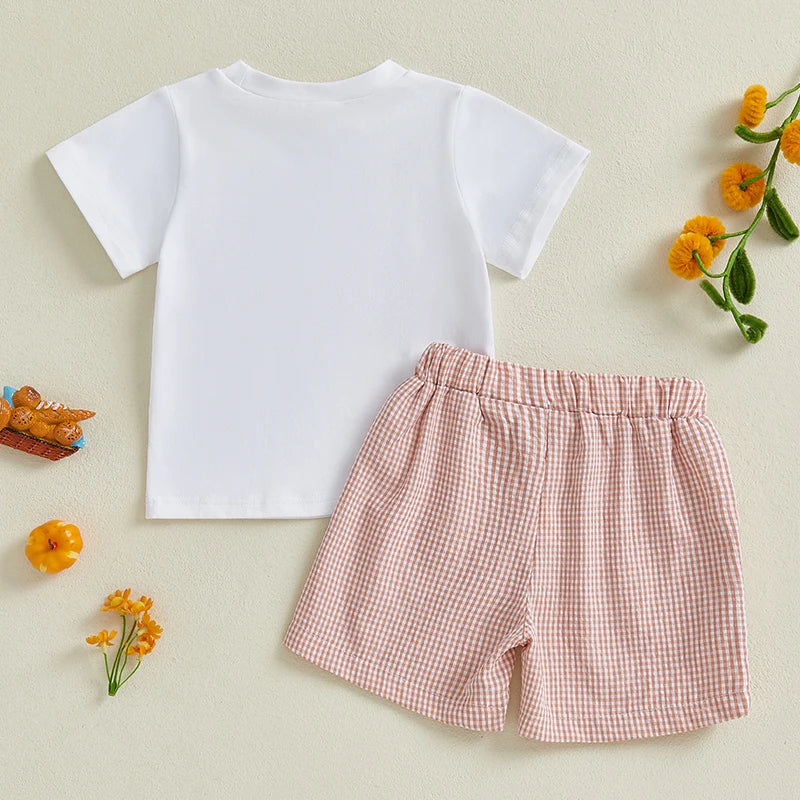 Short Sleeve T-Shirts Elastic Waist Shorts 2Pcs