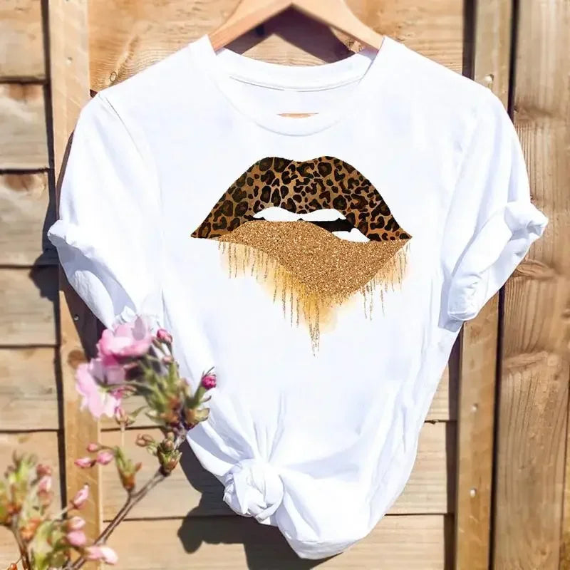 Women Leopard Love Heart Print Tee