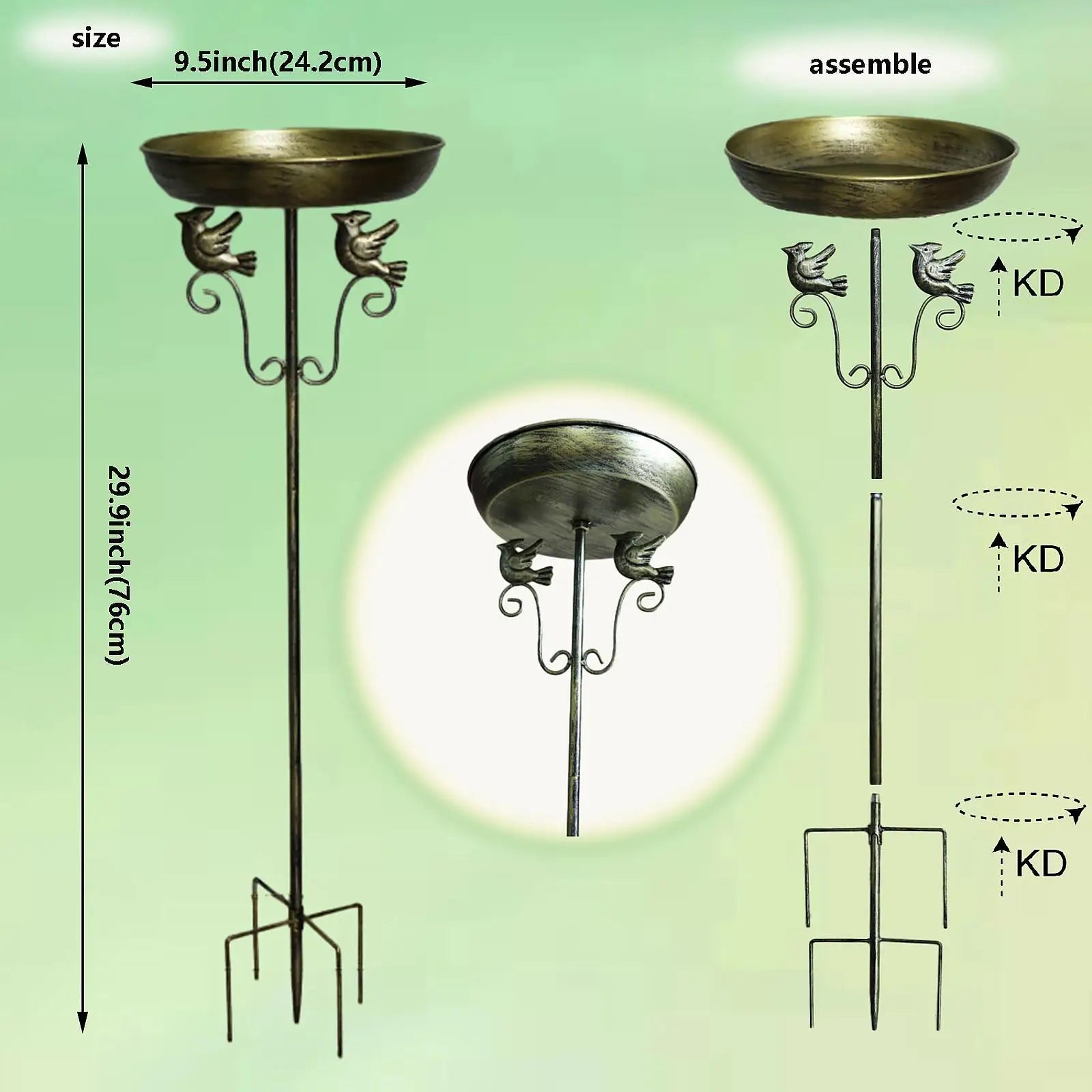 Bird Bath Feeder Bowl 5-Pronged Base Metal Bird Feeder Freestanding Birdbath for Yard Patio Outdoors Garden Iron Pedestal Stake