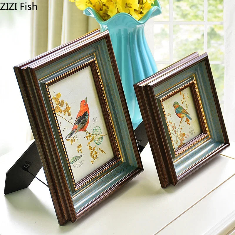 Vintage Imitation Wood Photo Frame Nightstand Desk Decoration Ornaments 6/7/10 Inch Antique Picture Frames Rustic Home Decor
