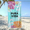 1pc Pura Vida Microfiber Beach Towel - Tropical Leaf Print, Soft Quick-Dry Perfect for Swimming, Camping and Bathing