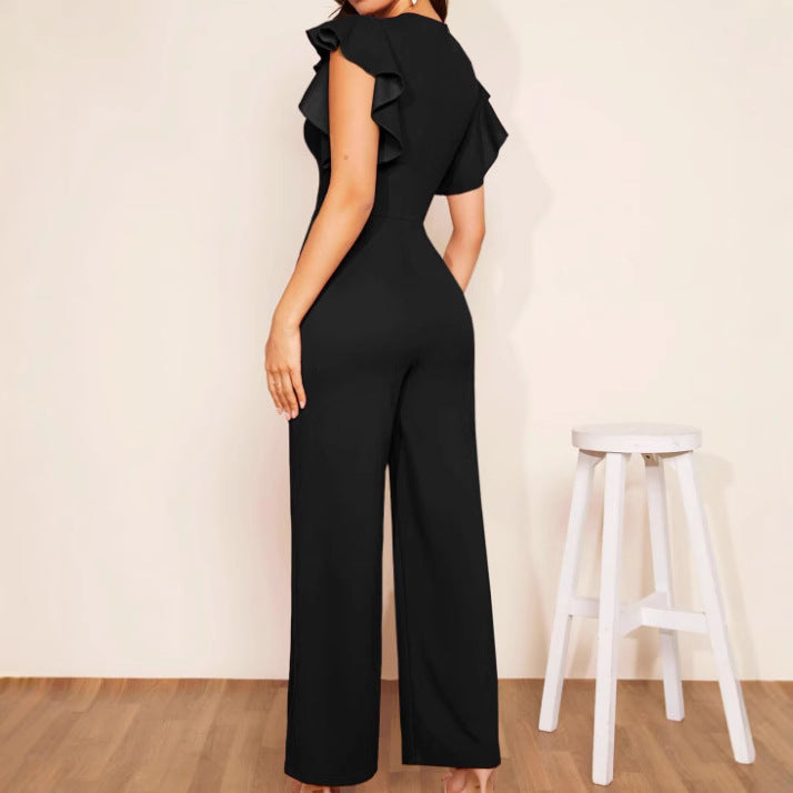 Womens Elegant Jumpsuit With Ruffle Details