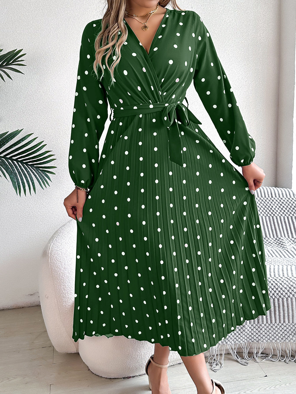 Elegant Polka Dot Wrap Maxi Dress