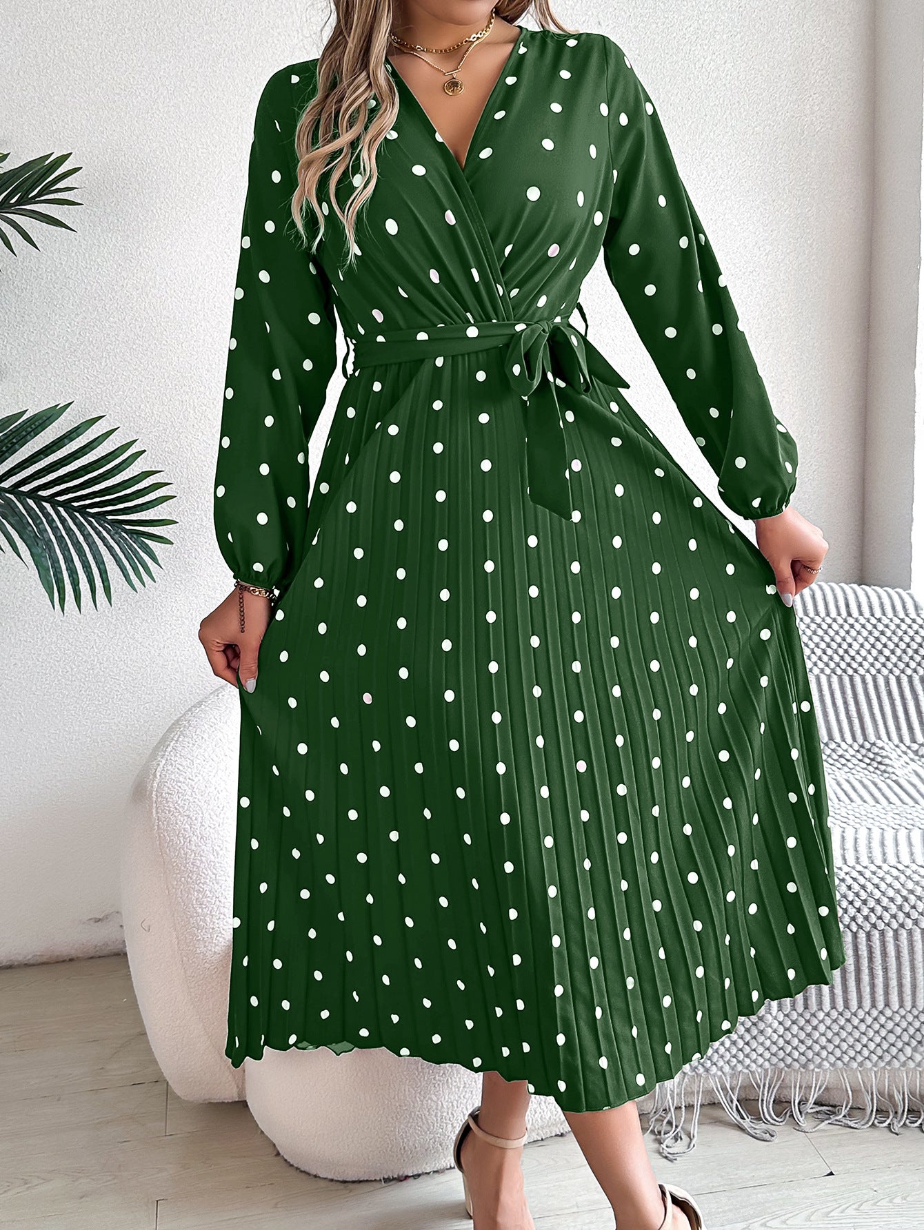 Elegant Polka Dot Wrap Maxi Dress