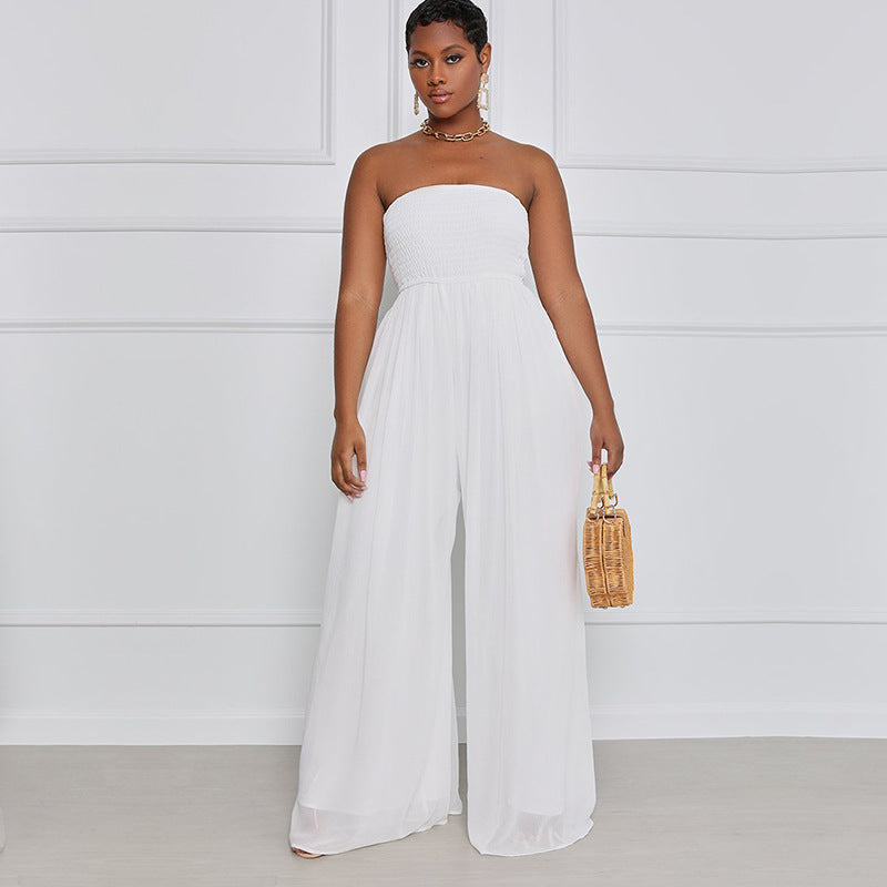 Women's Floor Mopping Wide Leg Casual Chiffon High Waist Jumpsuit