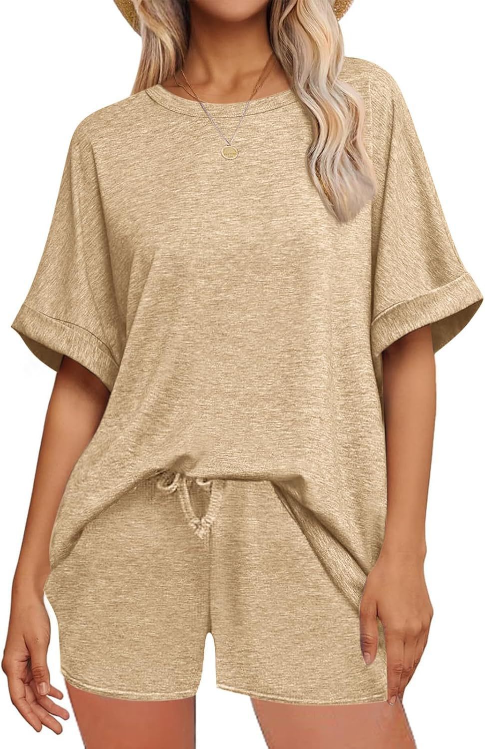 Oversized Short Sleeve T-shirt Drawstring Shorts Set