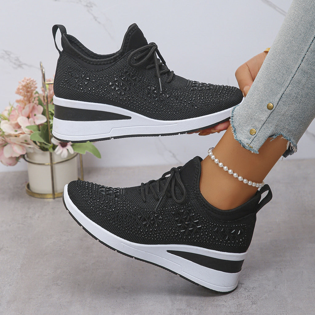 Rhinestone Lace Up Wedges