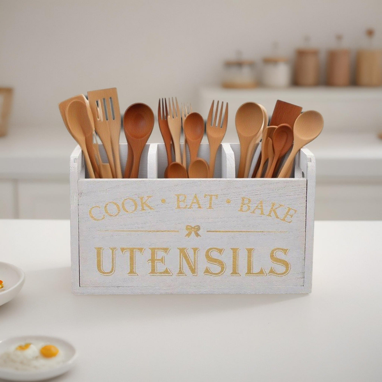 Wooden Vintage-Style Organizer Box For Kitchen Utensils Chopsticks And Spoons