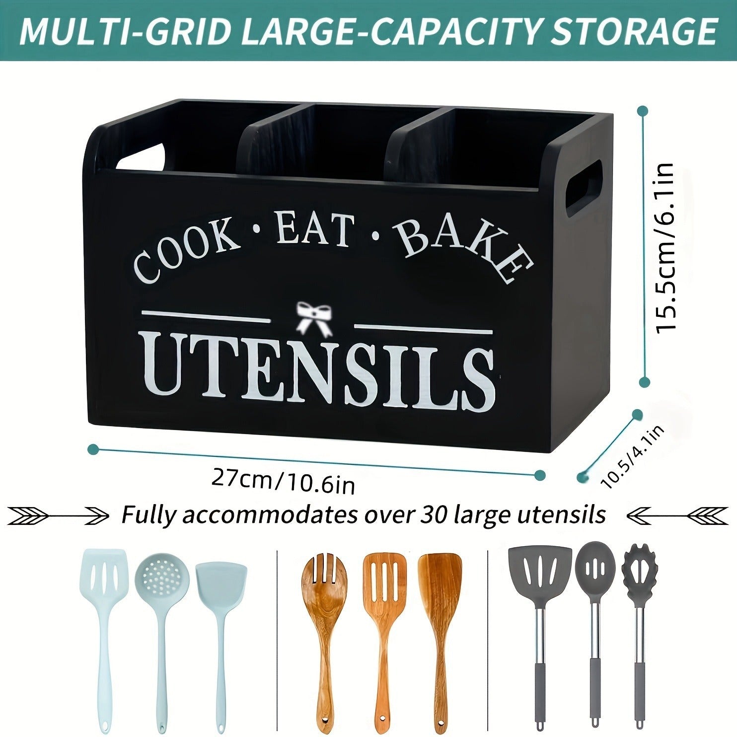 Wooden Vintage-Style Organizer Box For Kitchen Utensils Chopsticks And Spoons