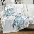 Sea Turtle Blanket Aqua Teal Blue Sherpa Fleece Throw Blanket Ocean Plush Blankets Turtle Themed Sherpa Plush Throw Blanket