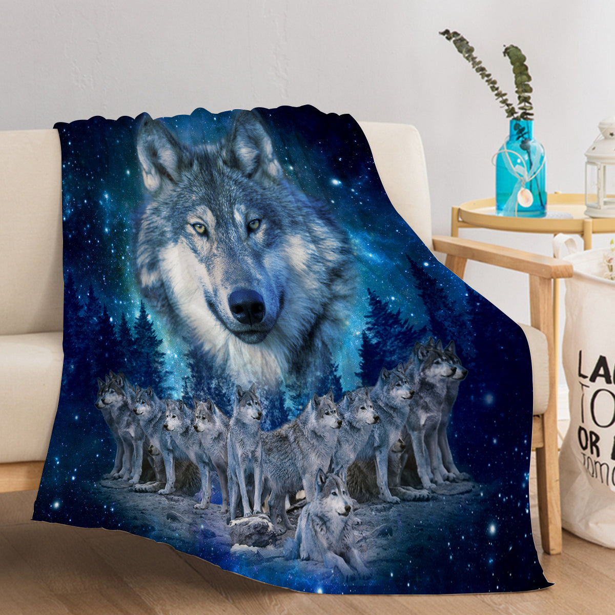 Blue Wolf Fleece Flannel Blanket Nature Wildlife Blanket Fluffy Cozy Winter Wolves Animal Fleece Blanket For Sofa Couch Travel