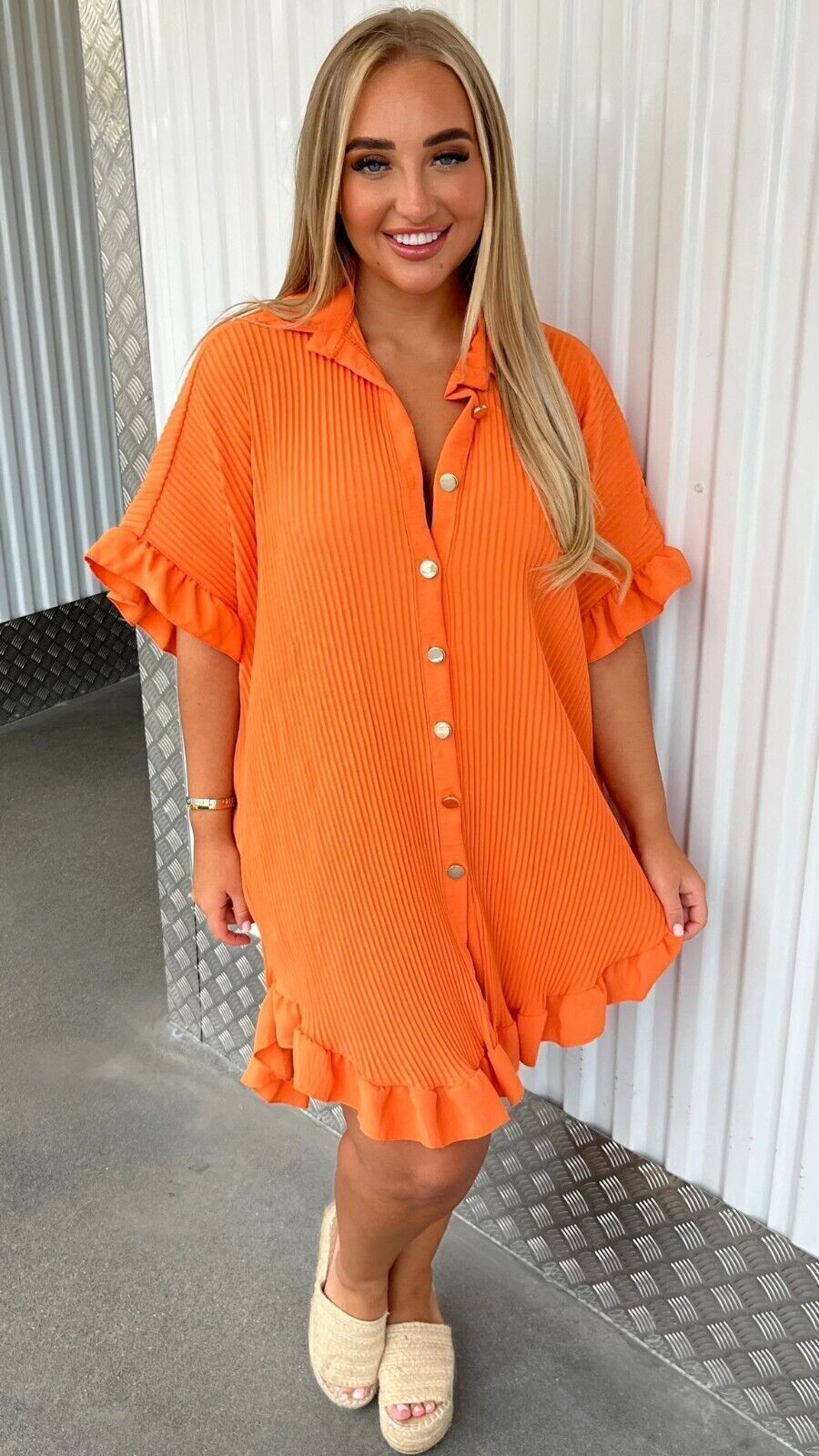 Shirt Dress Ruffle Sleeve